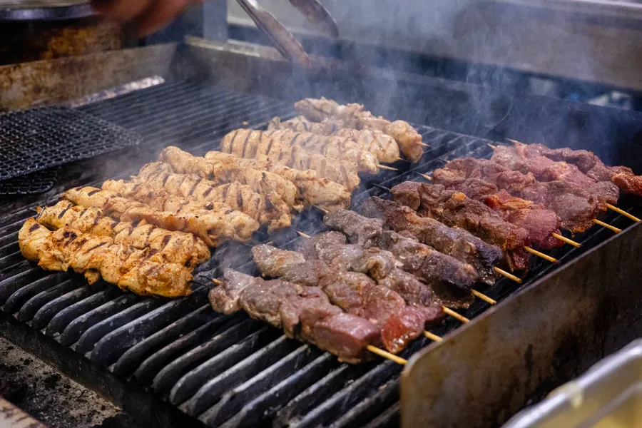 Chicken and meat skewers on the Kalimera grill