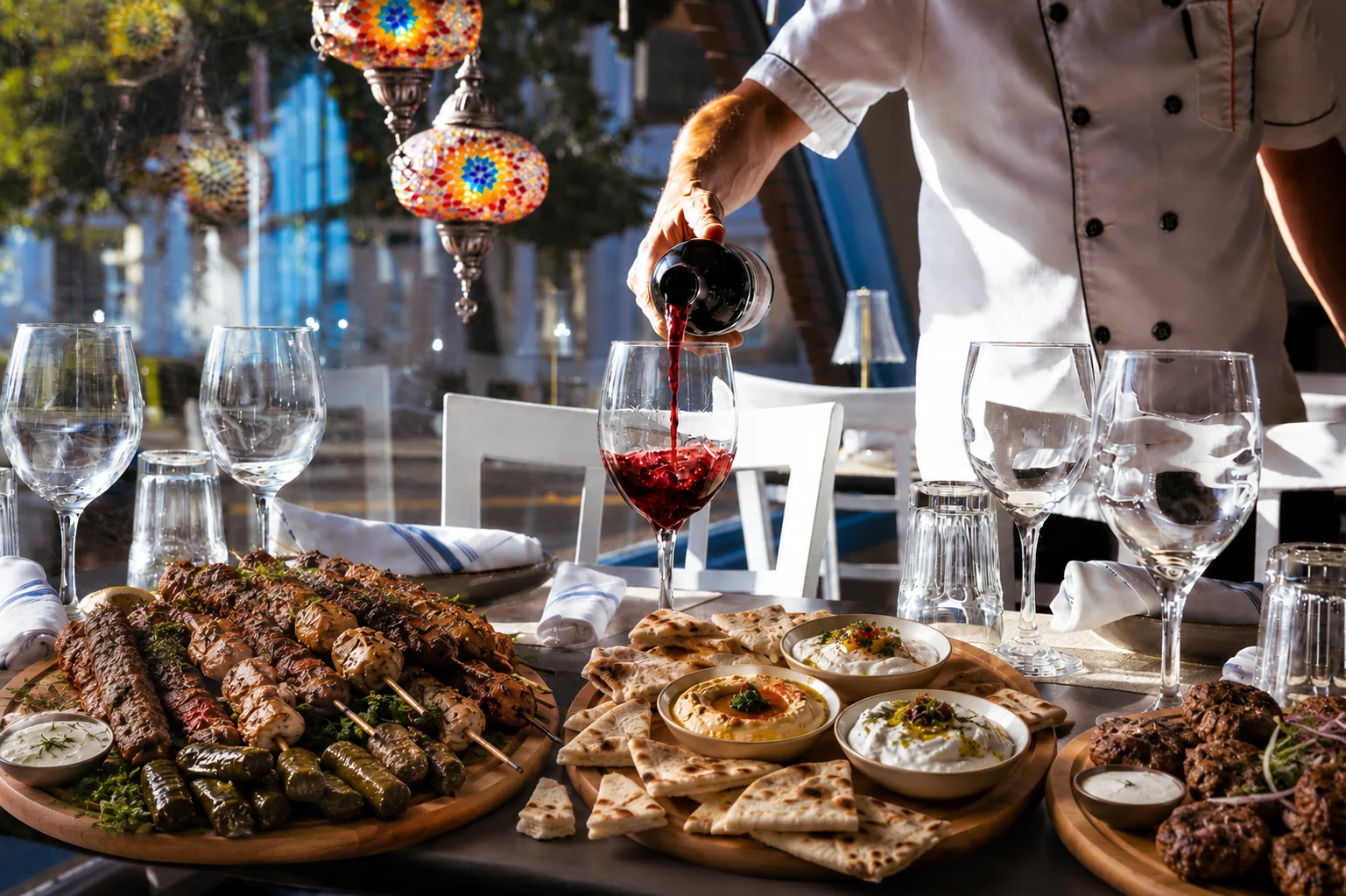 The Kalimera Feast, a large shared table for a rehearsal dinner