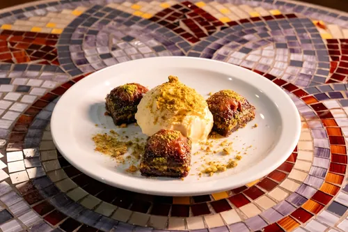 Baklava with ice cream at Kalimera Turkish Bakery & Coffee in Santa Rosa