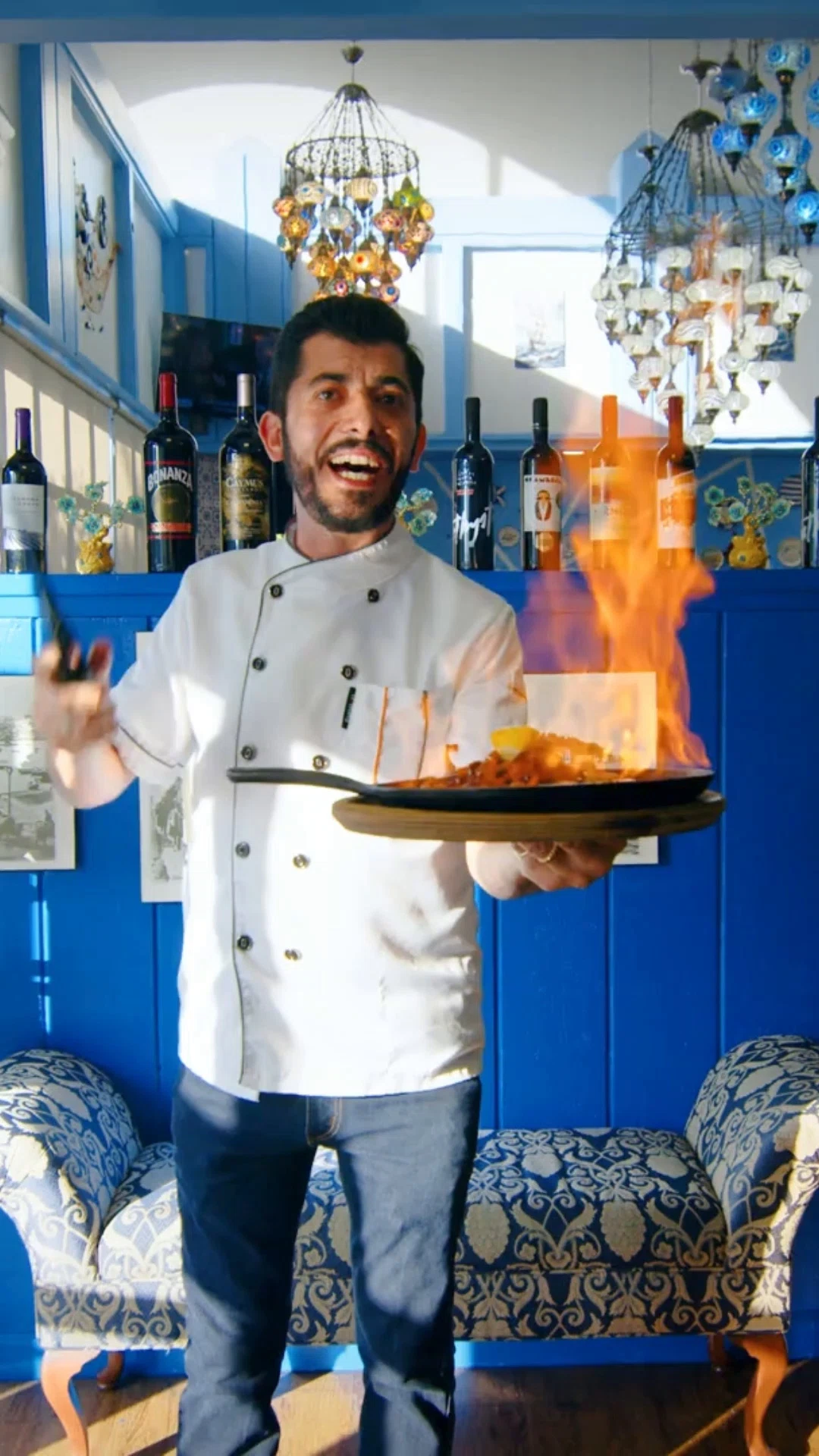 Mediterranean dish served with wine at Kalimera Bar & Grill