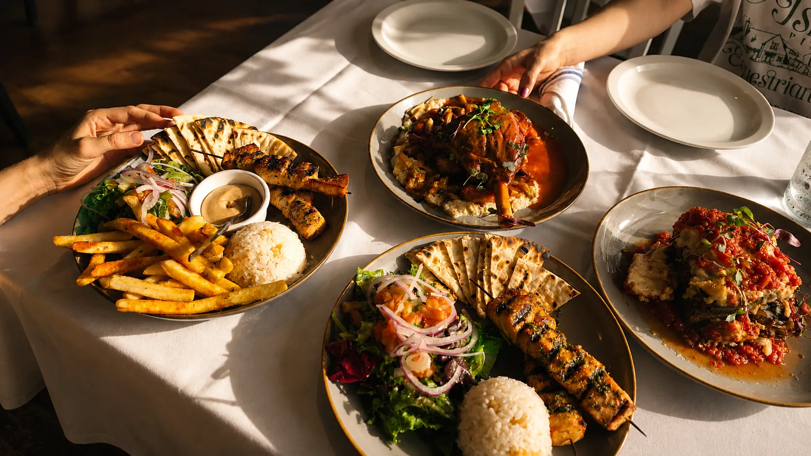 Sharing Kalimera Passport Board plates at the table